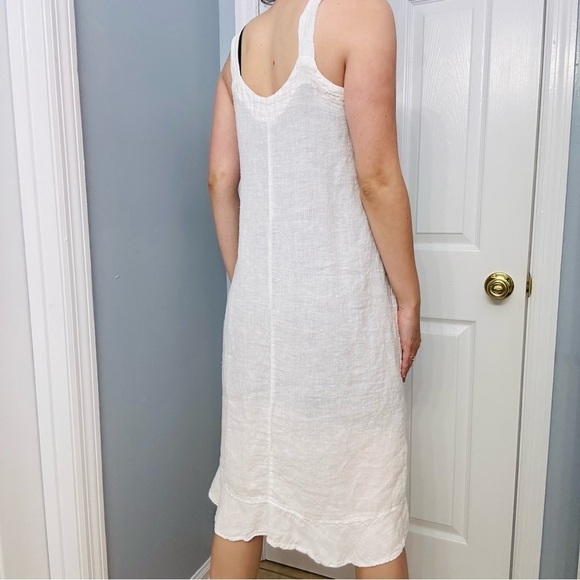 Flax Dress Midi Linen White Casual Beach Summer Lagenlook Modest Size Small - Picture 2 of 7
